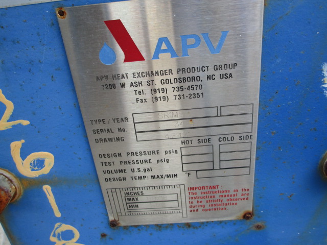 11 sq.ft., APV, plate heat exchanger, 145 psi, (9) plates, 8" W x 22" L plates, 300°F, 1998 - Image 4