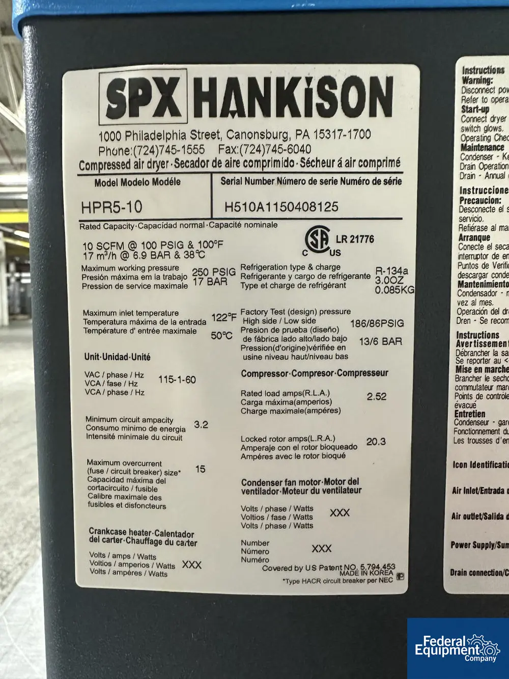 10 scfm, 100 psig, Hankison #HPR5-10, Compressed Air Dryer, 250 psig max, 115 volts, S/N H510A1150408125 - Image 2