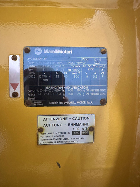2500 KW, 1800 RPM, Marelli #MJH 630 Lb4 B25, 12470 Volts - Image 5