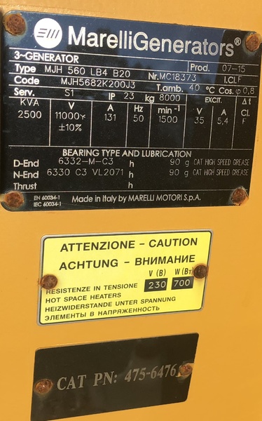 2000 KW, 1500/1800 RPM, Marelli #MJH560LB4B20, 11 kV @ 50 Hz 13.8 @ 60 Hz - Image 3