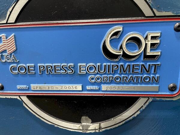 20000 lb. Coe Press Equipment, conventional servo coil feed line, 36" width,.125" thickness, 72" OD, 1999 - Image 6