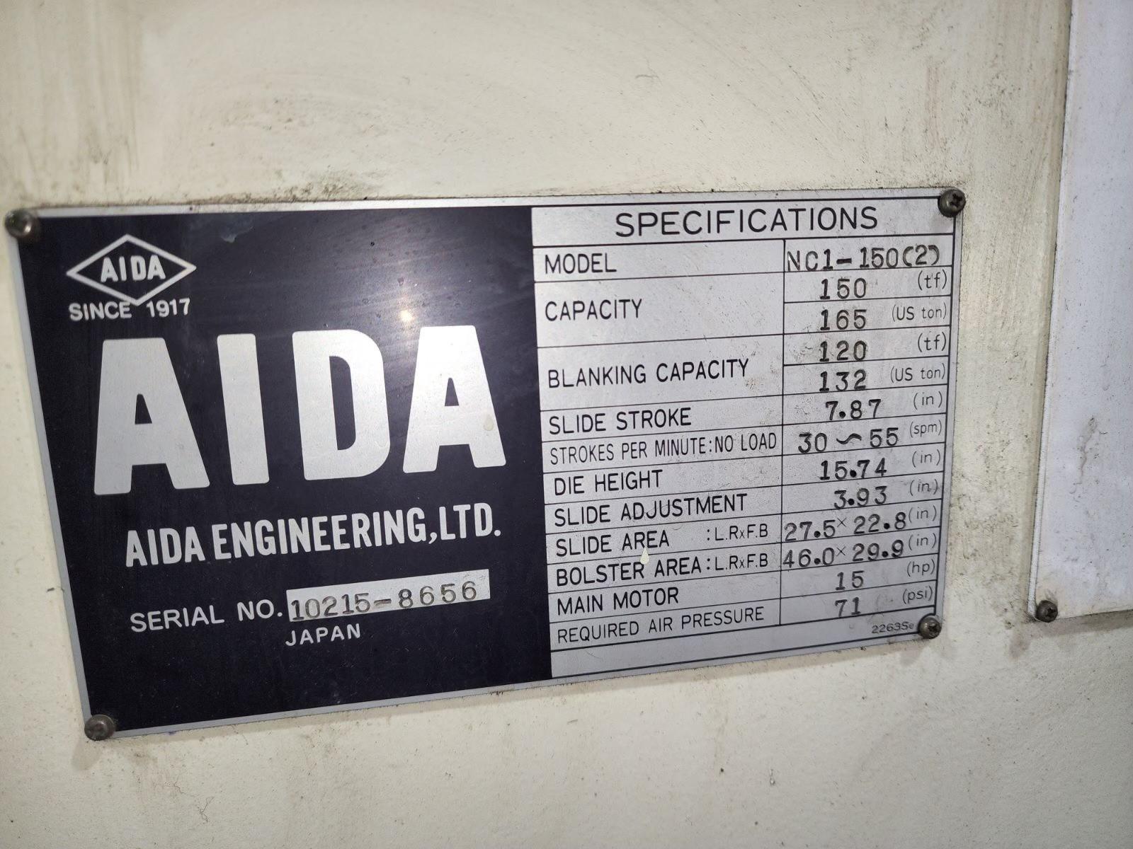 150 Ton, Aida #NC1-150(2), gap press C-frame, 7.87" stroke, 20" Shut Height, 3.93" adjustment, 2000 - Image 3