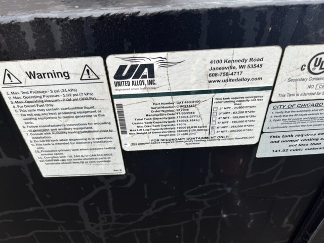 1100 gallon Double wall sub base diesel fuel tank, 158.86" L x 39.37" W x 31.46" H, new surplus - Image 4