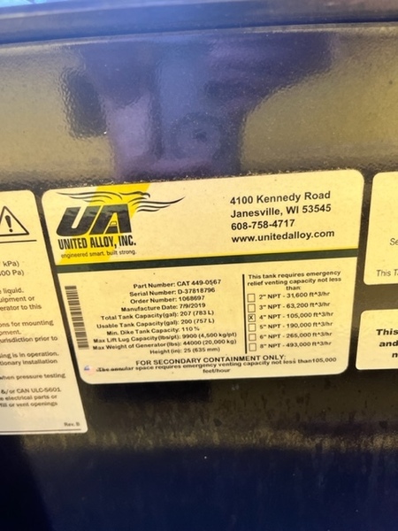 200 gallon Double wall sub base diesel fuel tank, 150" L x 80" W x 37" H, new surplus - Image 2
