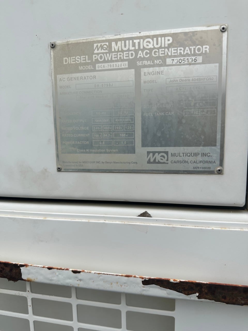 56 KW Multiquip #DCA70SSJU4i, diesel generator, sound attenuated enclosure, multi-voltage, Tier 4 Interim - Image 10