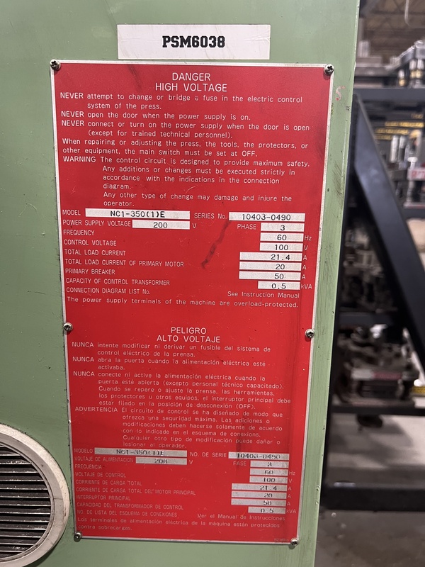 38 Ton, Aida #NC1-350, single crank gap frame press, 1.96" stroke, 8.26" Shut Height, 1.96" adj., 150 SPM - Image 9