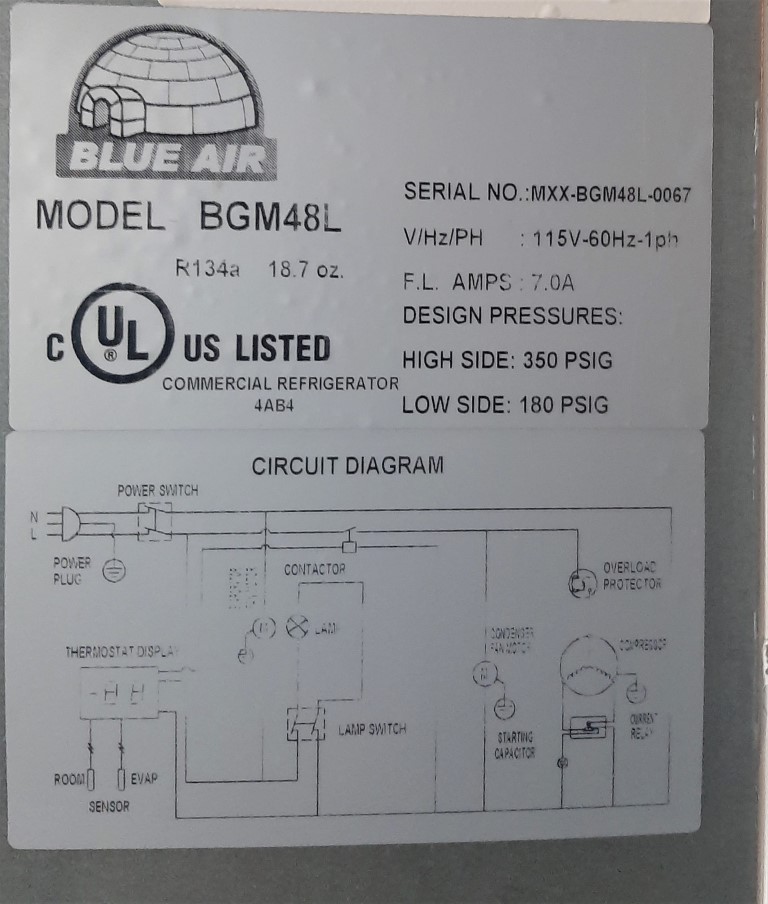 Blue Air #BGM48L, Merchandiser Refrigerator, 48' cu.ft. capacity, 48" L x 51" H x 24" deep, 5800 BTU, (4) - Image 5