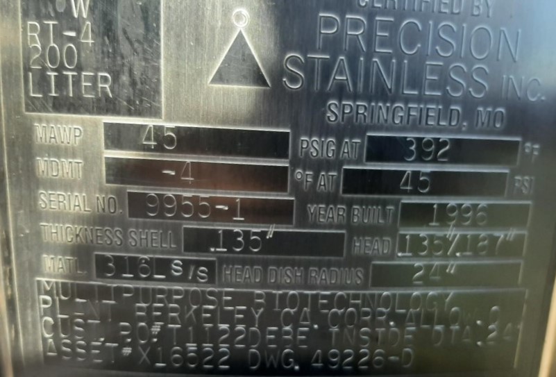 52.8 gallon Precision Stainless, Stainless Steel Pressure Tank, 24" diameter x 26" straight side, 45 psi @ - Image 7