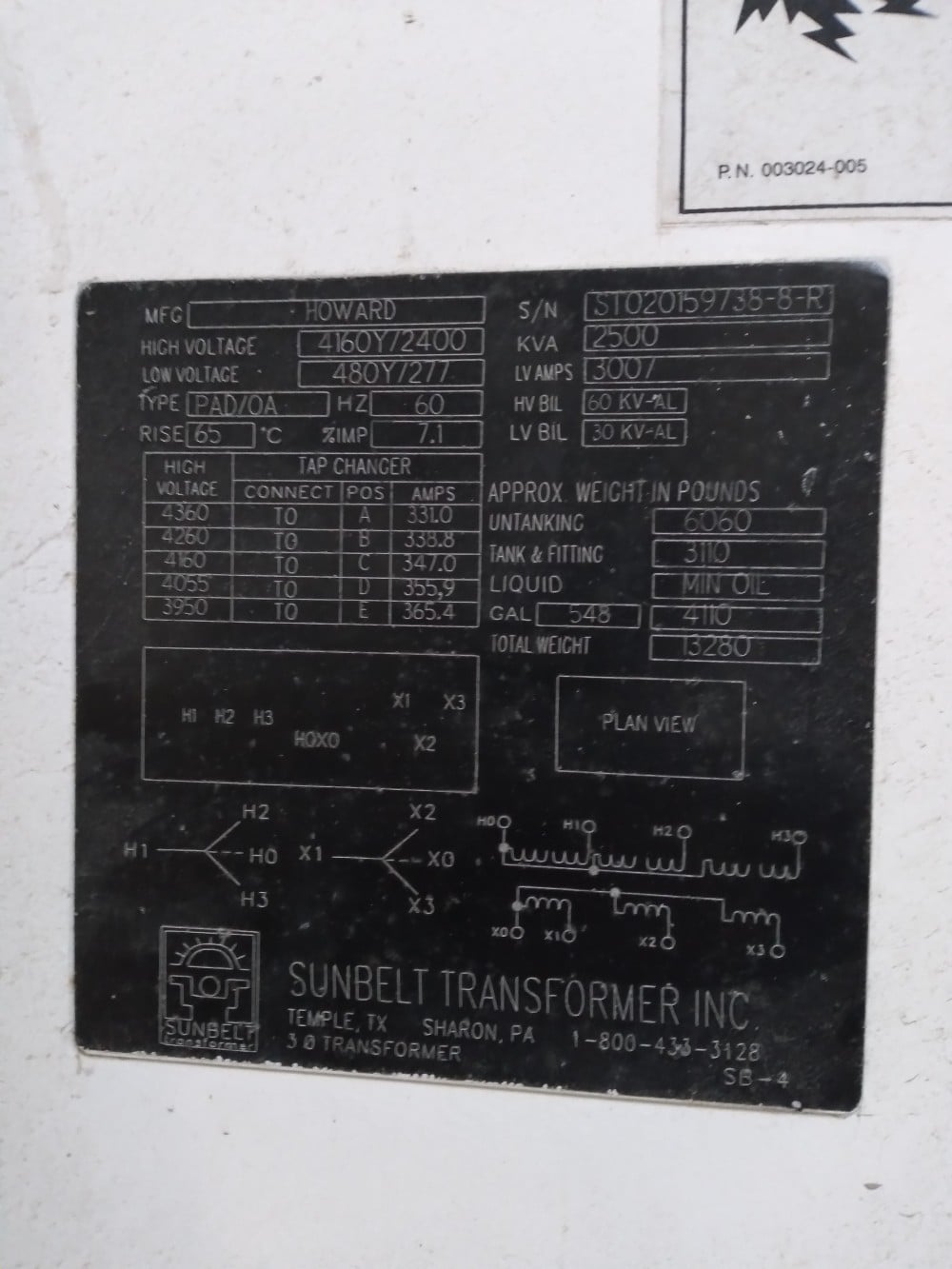 2500 KVA 4160/2400 Primary, 480/277Y Secondary, Sunbelt, padmount transformer, 3-phase, LF 65C ONAN 30/60kV - Image 1