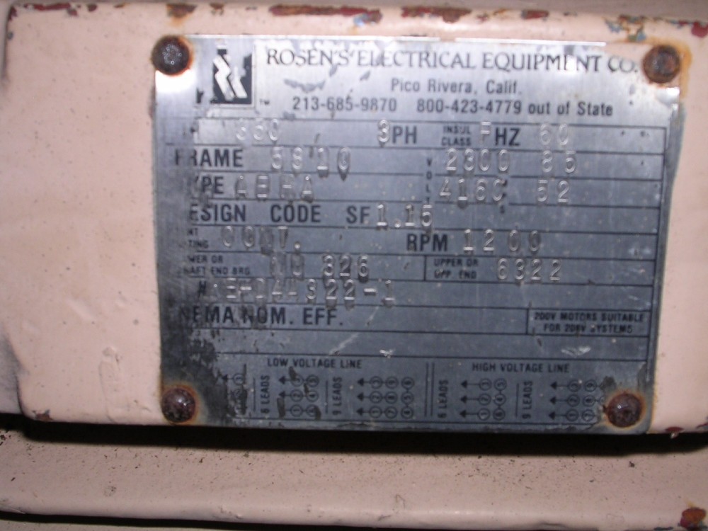 350 HP 1200 RPM Teco, Frame 5810B, TEFC, BB, 2300/4160 Volts - Image 3