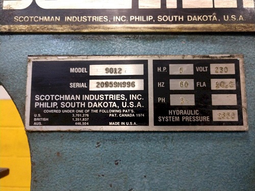 Scotchman #9012, hydraulic ironworker, 90 ton, 5 HP, foot pedal controls, 1996 - Image 3