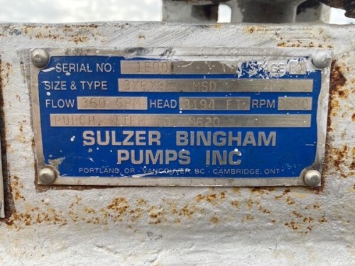 360 GPM @ 3194' TDH, Sulzer Bingham, 3x6x9E MSD, 10 STG (Chrome), 3560 RPM - Image 1