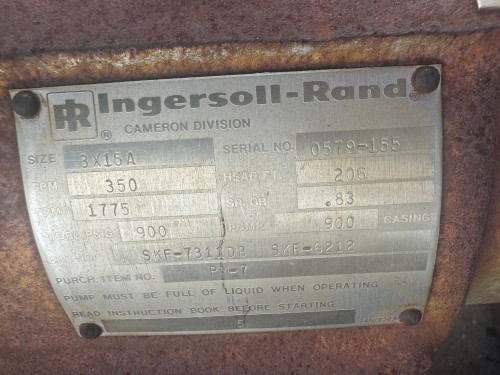 350 GPM @ 206' TDH, Ingersoll-Rand, 3x15A, 1760 RPM - Image 1