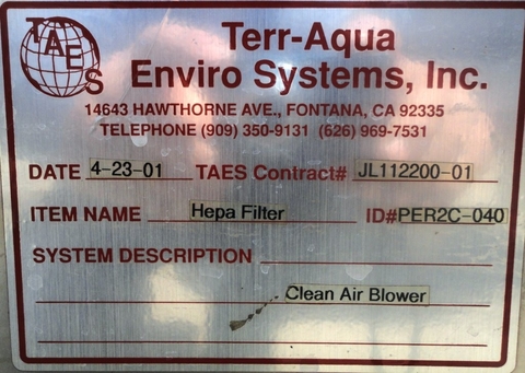 Terra-Aqua #2001-MFD, Hepa Filer, Clean Air Blower, Stainless Steel, 5 HP, 350 RPM, 208/230/460 V Blower, 2001 - Image 4