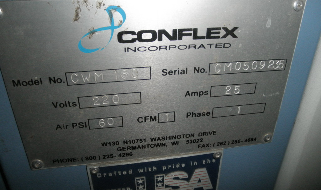 Conflex #CWM-160, Overwrapper, 16" wide, 220 Volt, 60 PSI, 25 Amps, 1 CFM - Image 7
