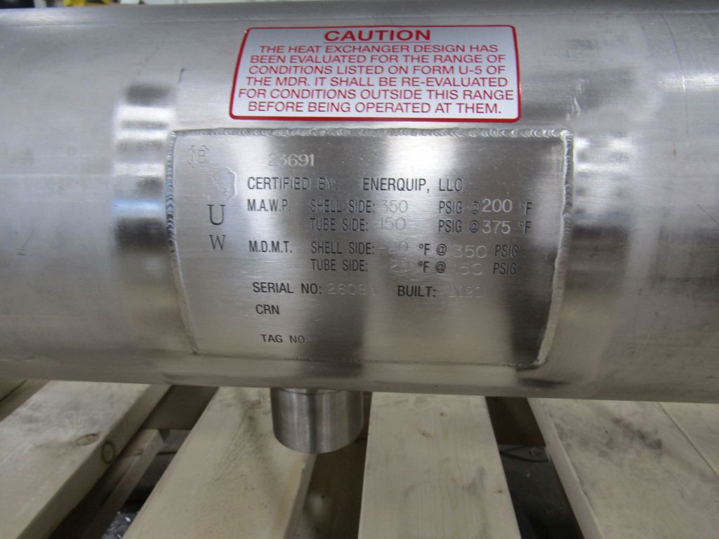90 sq.ft., 350 psi shell, 150 psi tube, Enerquip, shell & tube heat exchanger, 316 Stainless Steel, single - Image 2