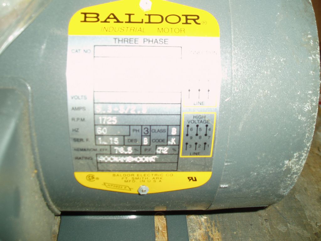 1.5 HP 1725 RPM Baldor, Frame 56C, TEFC, 208-230/460 Volts - Image 3