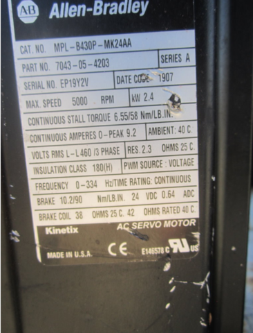 Allen-Bradley #MPL-8430P-MK24AA, AC Servo motor, 5000 RPM, 460 Volts - Image 4