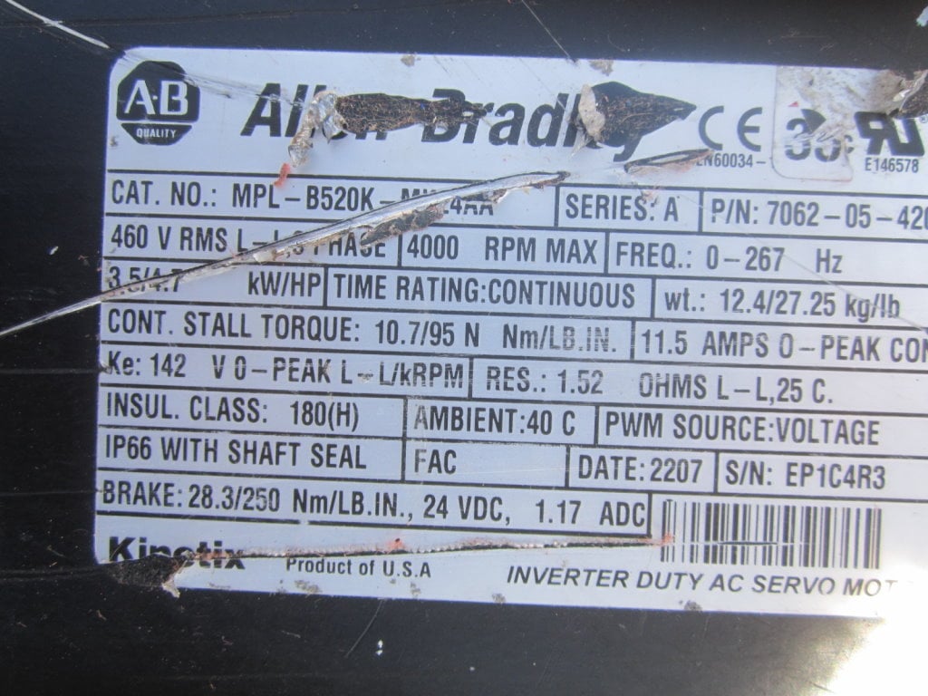 3.5 KW Allen-Bradley #MPL-B520K-MK24AA, AC servo motor, 4000 RPM, 460 Volts (2 available) - Image 4