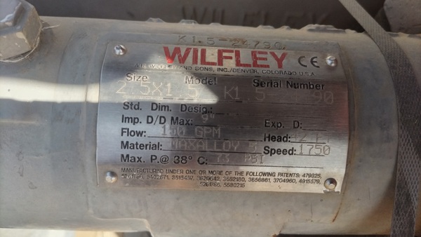 150 GPM @ 42' TDH, Wilfley #5, centrifugal pump, slurry, 2.5" x 1", 10 HP (3 available) - Image 10