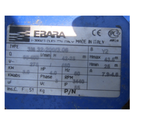 70 GPM, Ebara #3M-32-200-3-06, 304 Stainless Steel centrifugal end sunction pump, 1.5" inlet, 1" outlet, 4 HP - Image 3