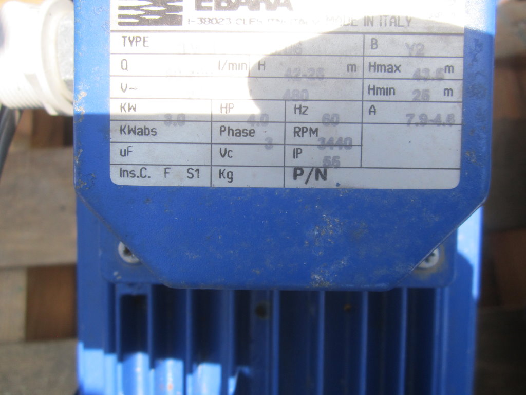 70 GPM, Ebara #3M-32-200-3-06, 304 Stainless Steel centrifugal end sunction pump, 1.5" inlet, 1" outlet, 4 HP - Image 4