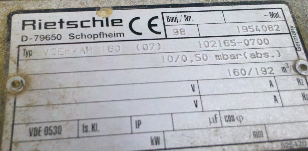 Rietschle #VCEH/AH-160, vacuum pump, 7-1/2 HP, 1998 (2 available) - Image 6