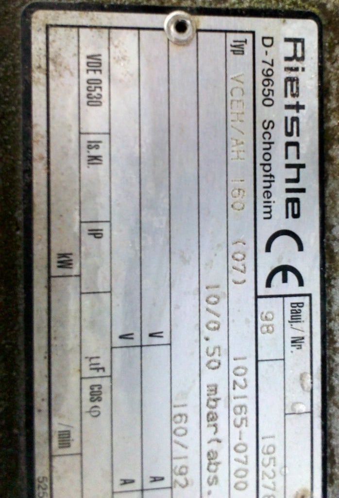 Rietschle #VCEH/AH-160, vacuum pump, 7-1/2 HP, 1998 (2 available) - Image 8