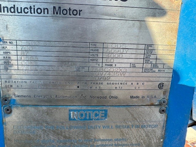 700 HP 3565 RPM Siemens, Frame 509UY, weather protected enclosure type 2,D-Flange,BB, 1.15 service factor - Image 2