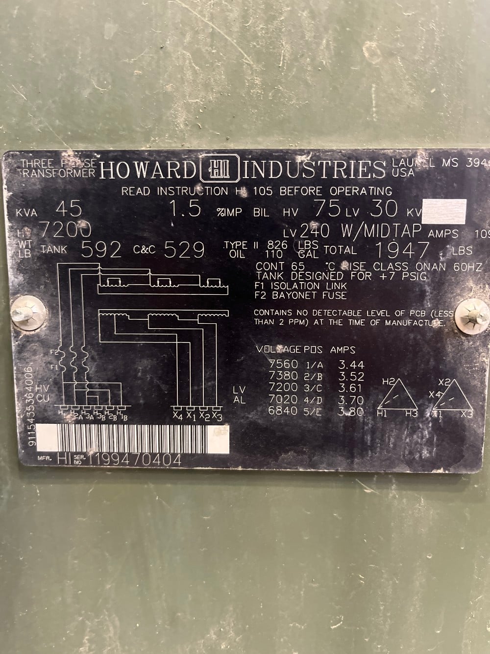 45 KVA 7200 Delta Primary, 240 Delta Secondary, 3 phase, Padmount Transformer, New - Image 1