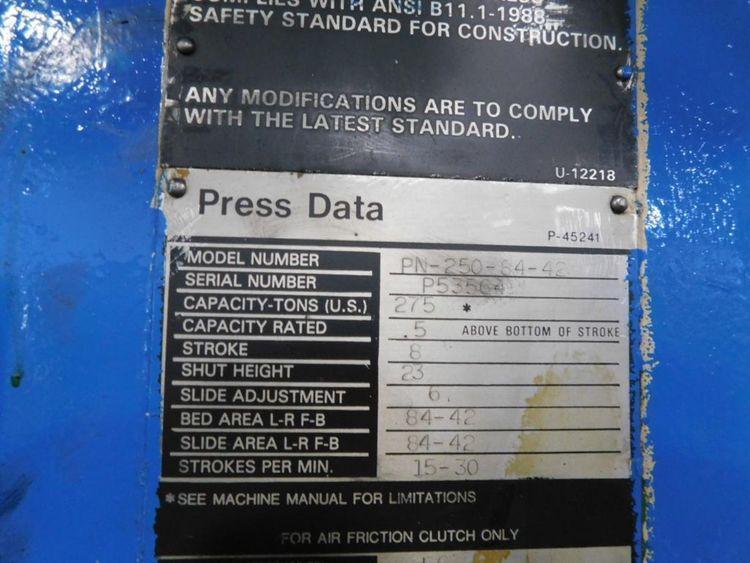 250 Ton, Niagara #PN250-84-42, straight side double crank press, 8" stroke, 23" Shut Height, 6" adj., 15030 - Image 8