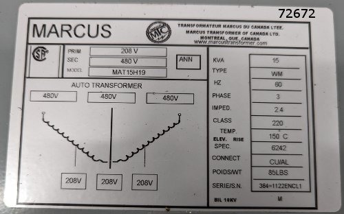 15 KVA 480 Primary, , Marcus #MATH15H19, WM type - Image 5