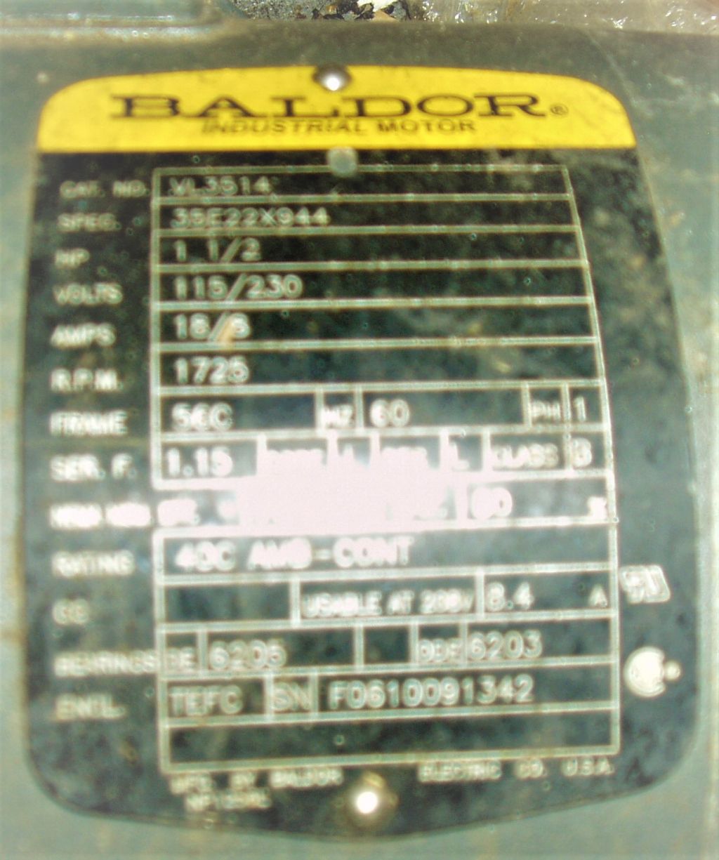 1.5 HP 1725 RPM Baldor #VM3514, Frame 56C, Motor Drive, 115/230 Volts - Image 2