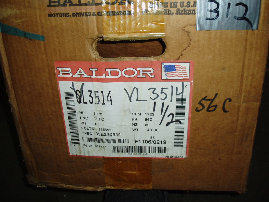 1.5 HP 1725 RPM Baldor #VM3514, Frame 56C, Motor Drive, 115/230 Volts - Image 3
