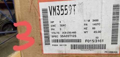 3 HP 3450 RPM Baldor #VM3559T, 145TC Frame, 208-230/460V - Image 1