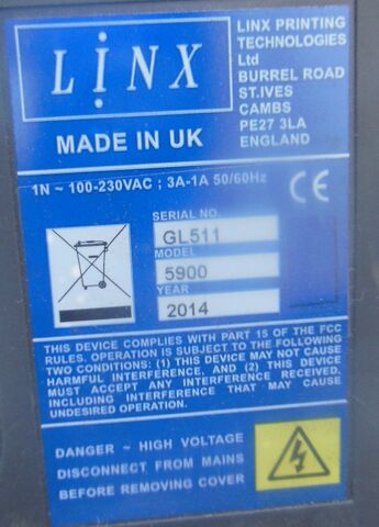 LINX #5900, Continuous Inkjet Coder Printer, 1433 FPM, 0.06" x 0.42" character H, 2014 - Image 6