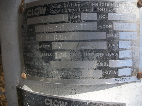 Clow #B-163, Vertical Sump Pump, 316 Stainless Steel, 40 GPM @ 160', 15 HP, 59" pump H, 220/440V - Image 4