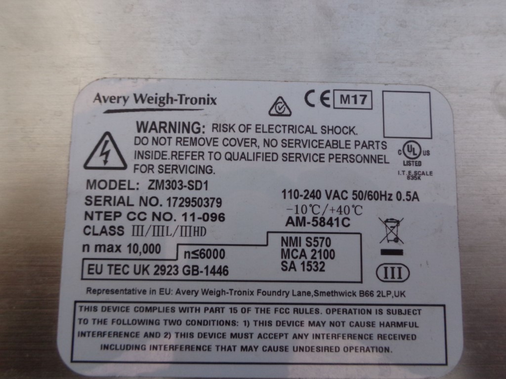 Avery Weigh-Tronix #ZM303-SD1, Programmable Scale, 13-3/4" x 12-1/4" S/S Platform - Image 4