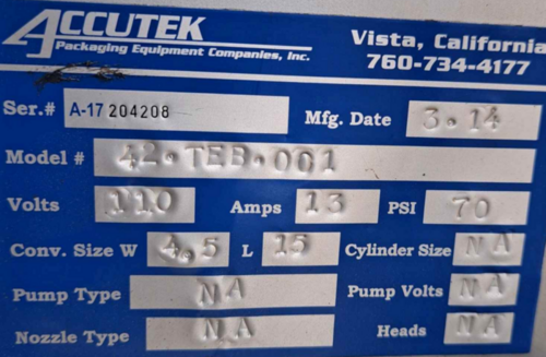 Accutek #42-TEB-001, automatic shrink sleeve tamper evident band sealer, 65 bottles/minute - Image 9