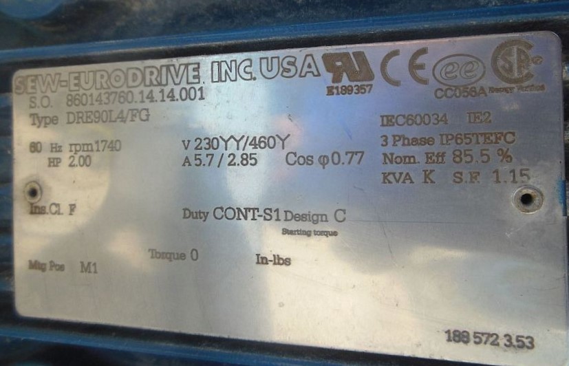 Verdeflex #VF-25, Peristaltic Pump, Stainless Steel, 2 HP, 1740 RPM, 230/460 V. - Image 3