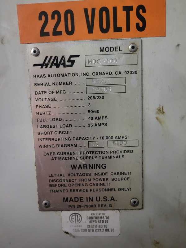Haas #MDC-500, CNC vertical machining center, 24 automatic tool changer, 20" X, 14" Y, 20" Z, 7500 RPM, 20 - Image 4