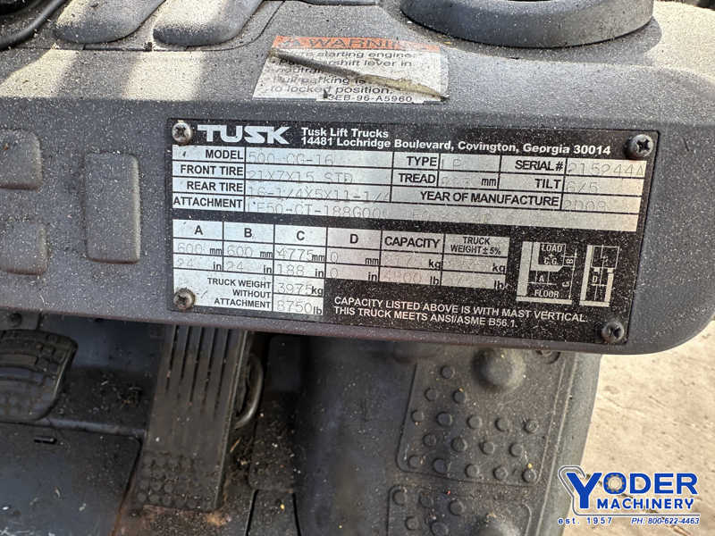 5000 lb. Tusk #500CG-16, LP gas forklift, 188" lift height, 42" fork length, side shift, 2008 - Image 7