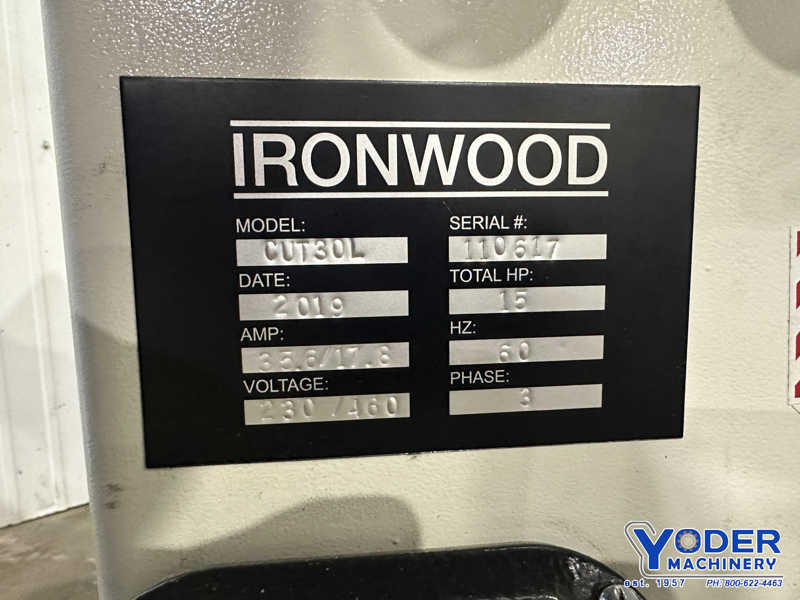 Ironwood #Cut-30L, cold saw, 30" blade diameter, 2" blade arbor, 50-1/4" x32-1/4" table, 15 HP, 2019 - Image 8