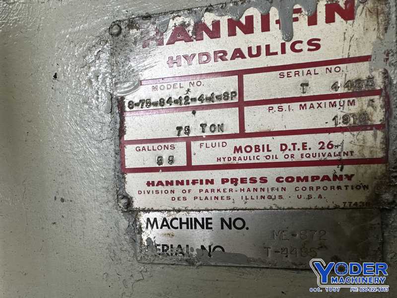 75 Ton, Hannifin #S-75-84-12-4-1-SP, hydraulic straightening press, 12" stroke, 10" throat, 10 HP - Image 10