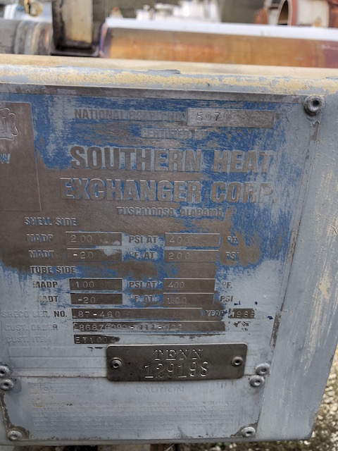 86 sq.ft., 200 psi shell, Southern Heat Excanger, 100 psi tube, 400&deg; F, 1988 - Image 3