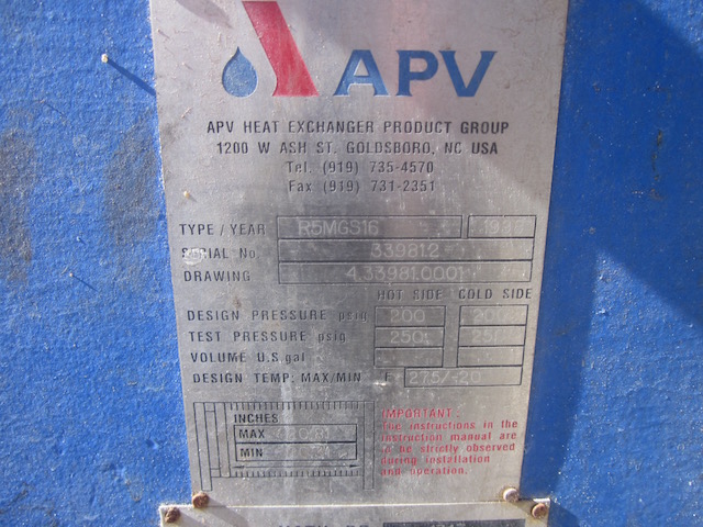 464 sq.ft., APV, R5MGS16, plate heat exchanger, 200 psi, 250&deg;F, 85 plates, 1998 - Image 5