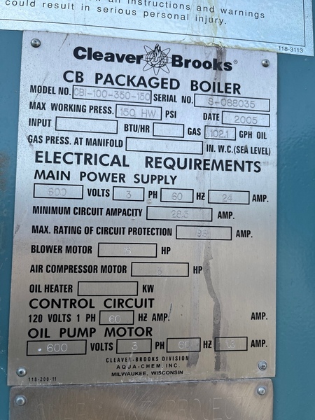 350 HP Cleaver-Brooks Cleaver-Brooks LE, hot water boiler, Diesel fired - Image 3