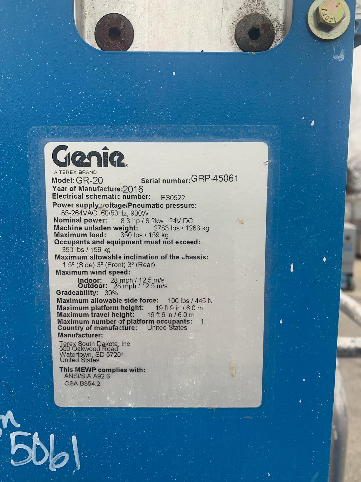 Genie #GR-20, scissor lift, S/N GRP-45061, 2016 - Image 8