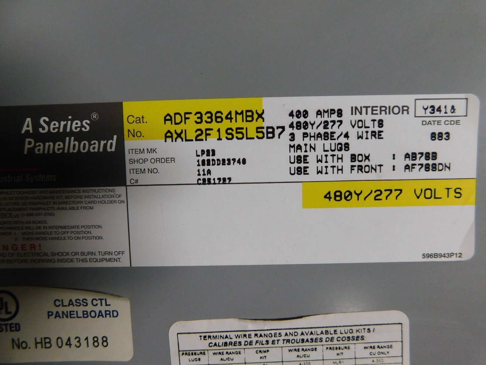 400 Amp. General Electric, ADF3364MBX Spectra A-Series, panelboard, 277/480 Volts, 4 wire - Image 9