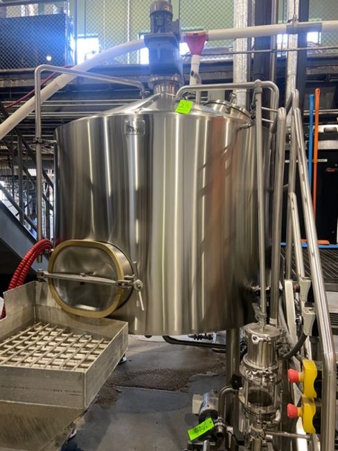 465 gallon JV Northwest, vertical Stainless Steel mix tank, 4' dia. x 10' high, Stainless Steel filter type - Image 1